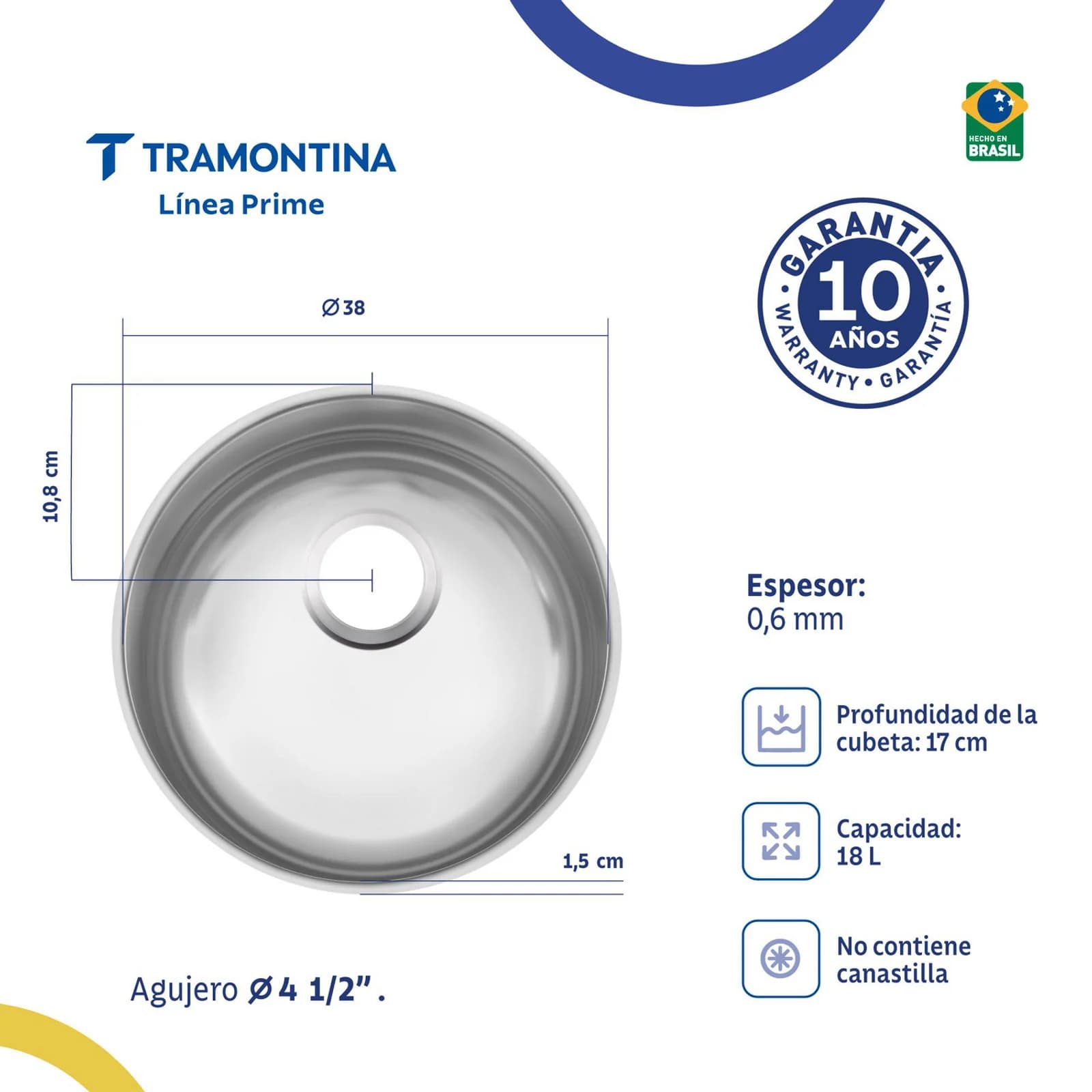 Lavaplatos Redondo 38x17 cm Satinado