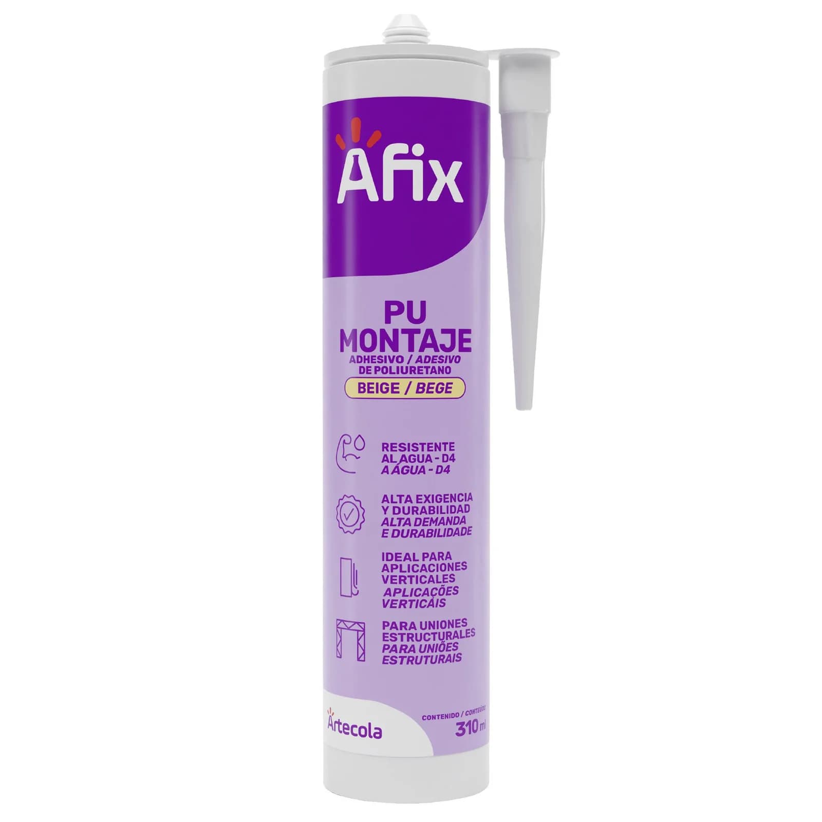 Adhesivo Sellante Poliuretano Afix PU Montaje Cartucho 310 ml Beige