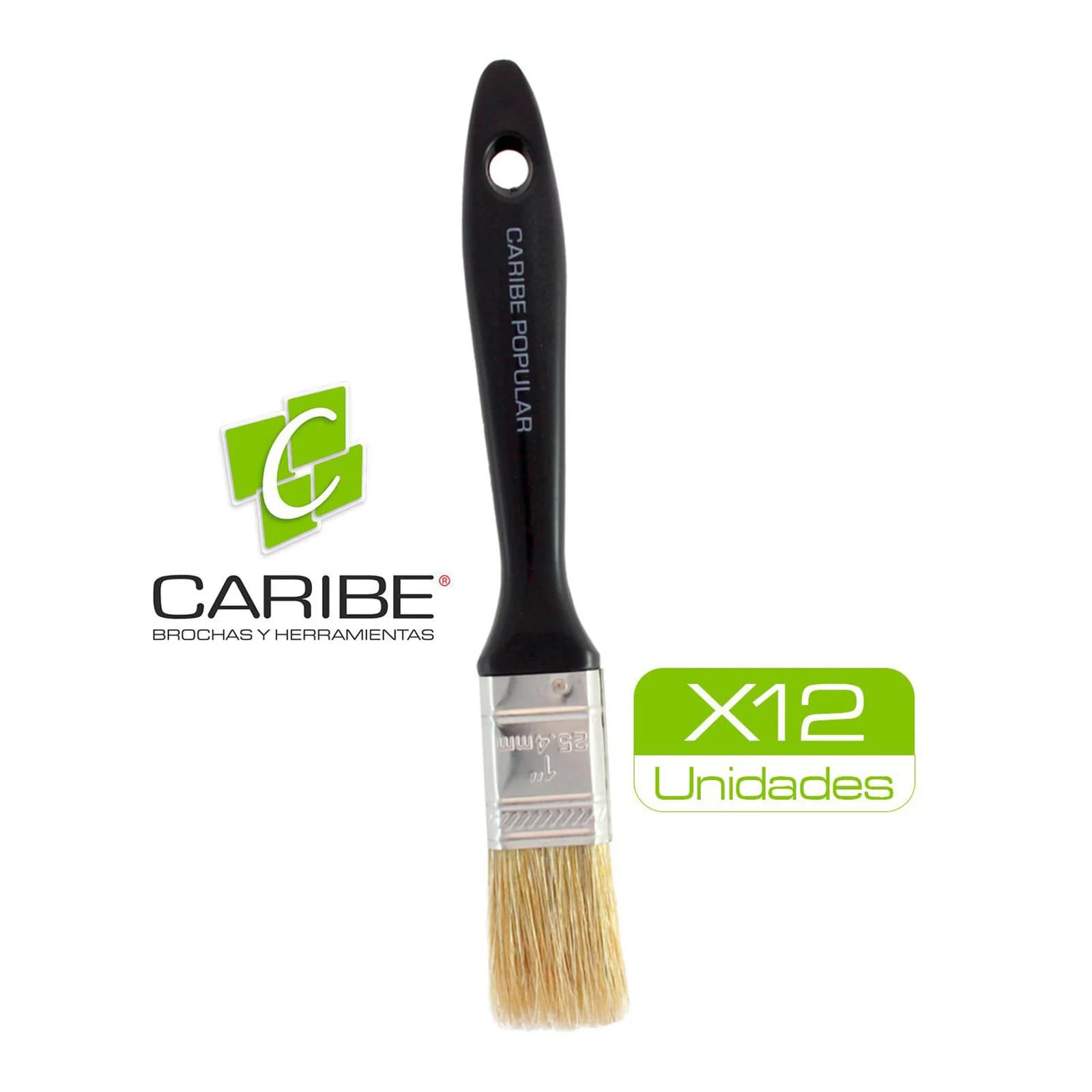 Brocha Popular Caribe 1 Pulgada Mango Negro - Paquete x 12