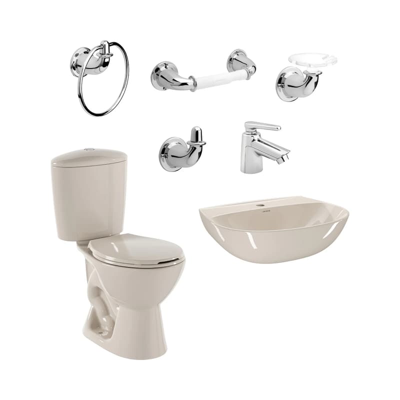 Combo Sanitario Corona Manantial Pro Redondo Bone sin Pedestal