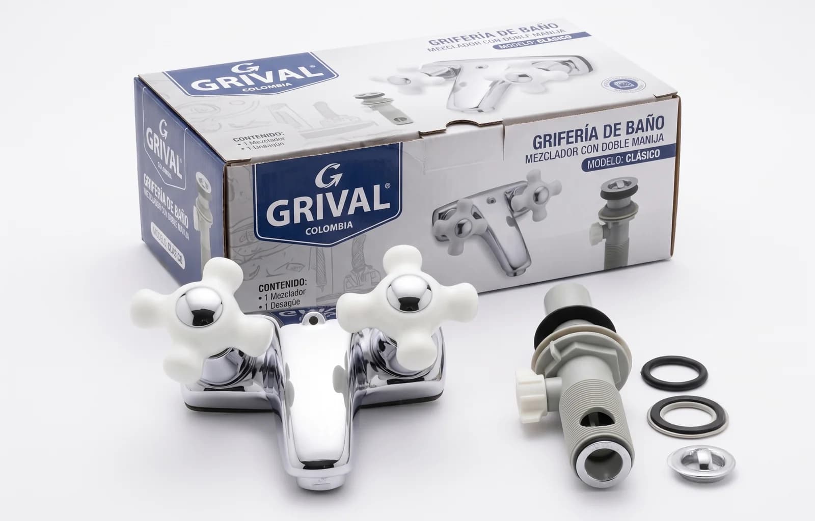 Conjunto Grifería Lavamanos Grival Lis Eco Blanco 4 Pulgadas