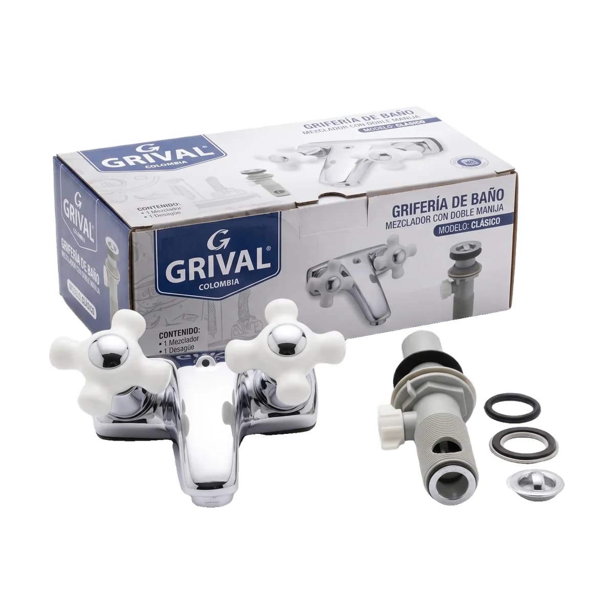 Conjunto Grifería Lavamanos Grival Lis Eco Blanco 4 Pulgadas