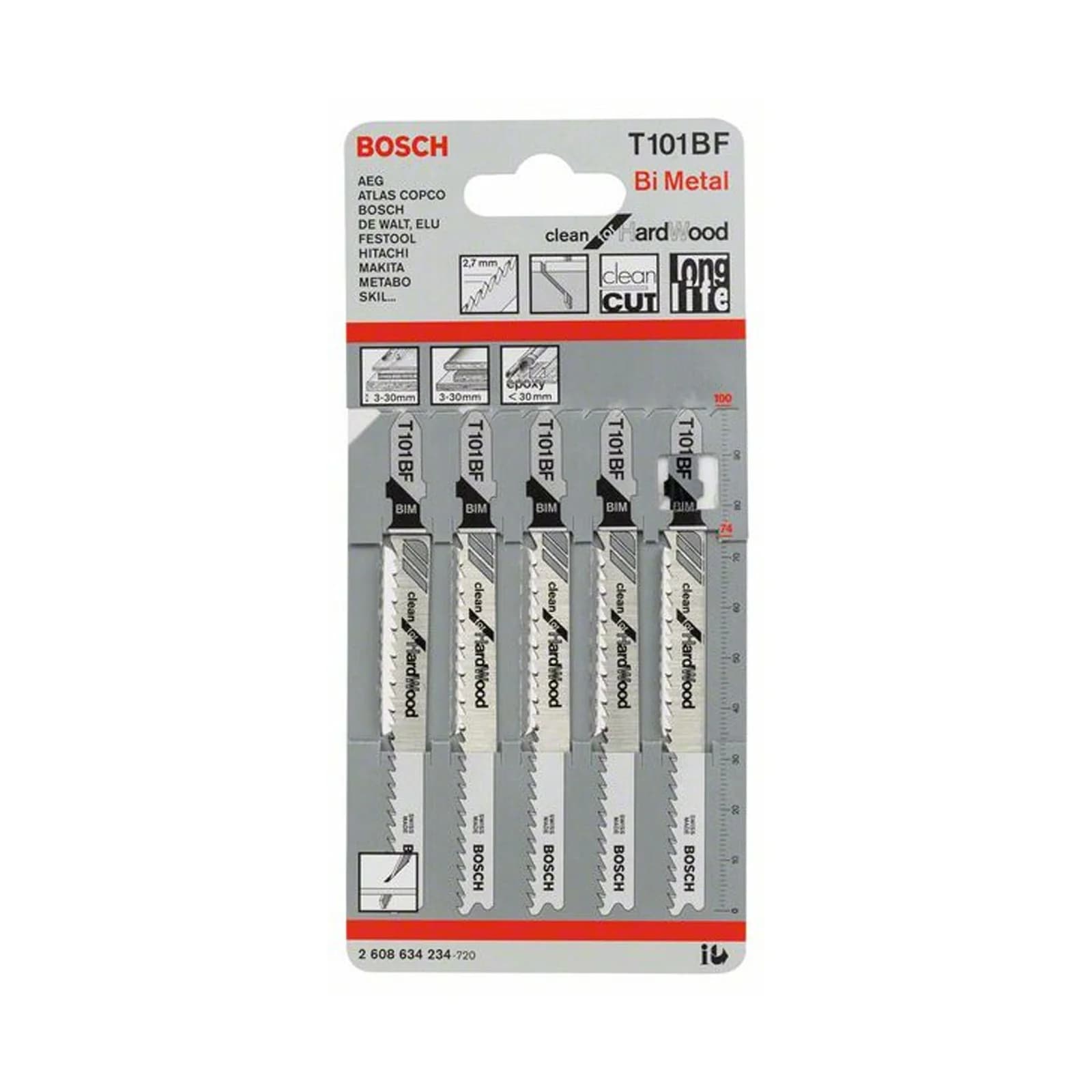 Cuchilla Caladora Bosch T101B Madera Encastre T - Paquete x 5
