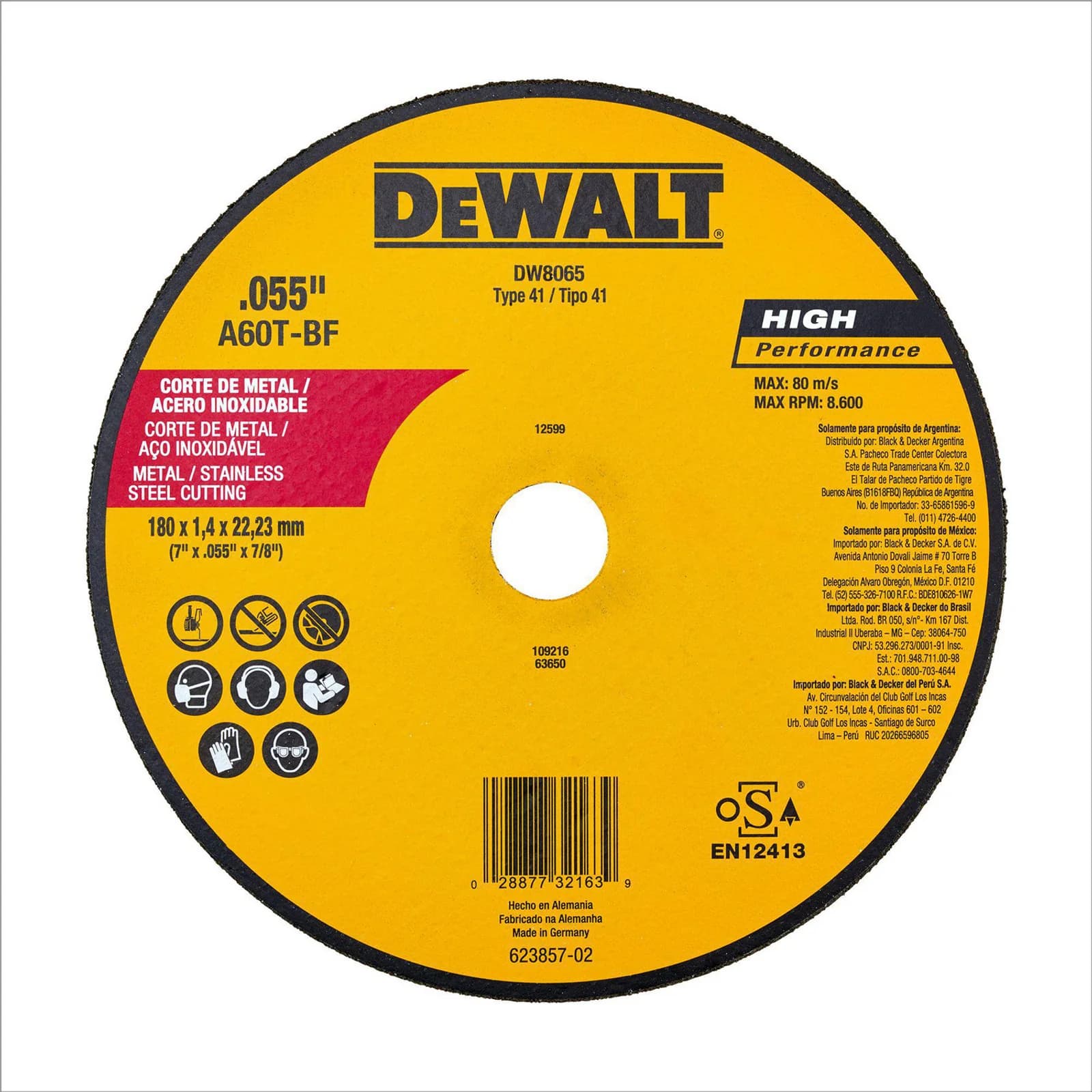 Disco de Corte Metal Dewalt DW8065 7 Pulgadas