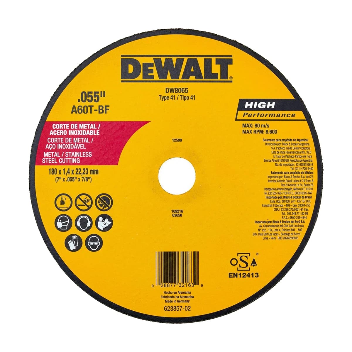 Disco de Corte Metal Dewalt DW8065 7 Pulgadas