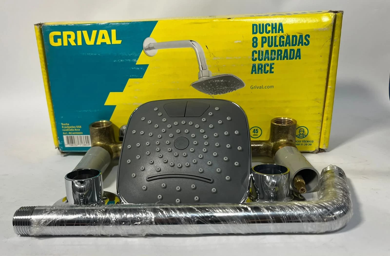 Ducha Cuadrada 8" sin Salida a Bañera Línea Arce Grival