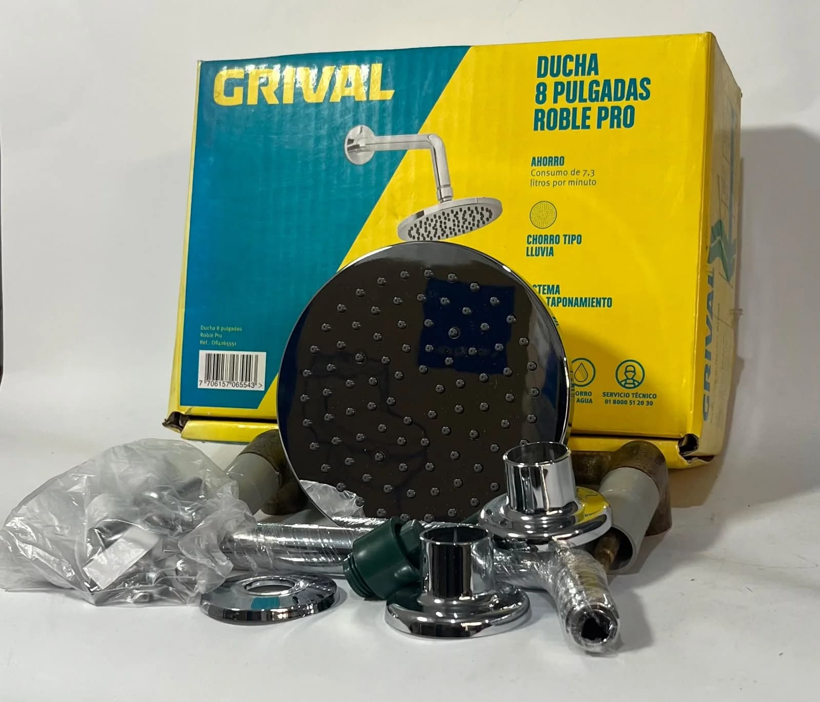 Ducha Mezclador 8" Línea Roble con Regadera Koral Grival