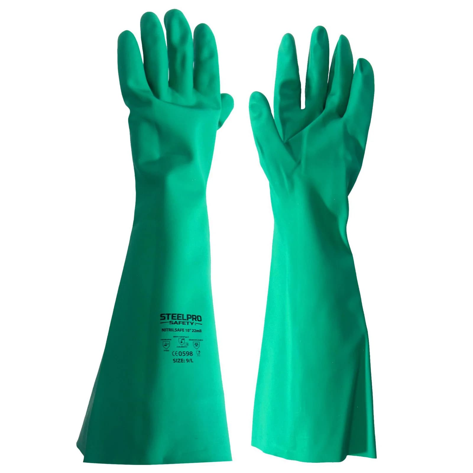Guante Nitrilo Steelpro Nitrilsafe Verde 18 Pulgadas 22 Mil Talla 9 - Paquete x 6