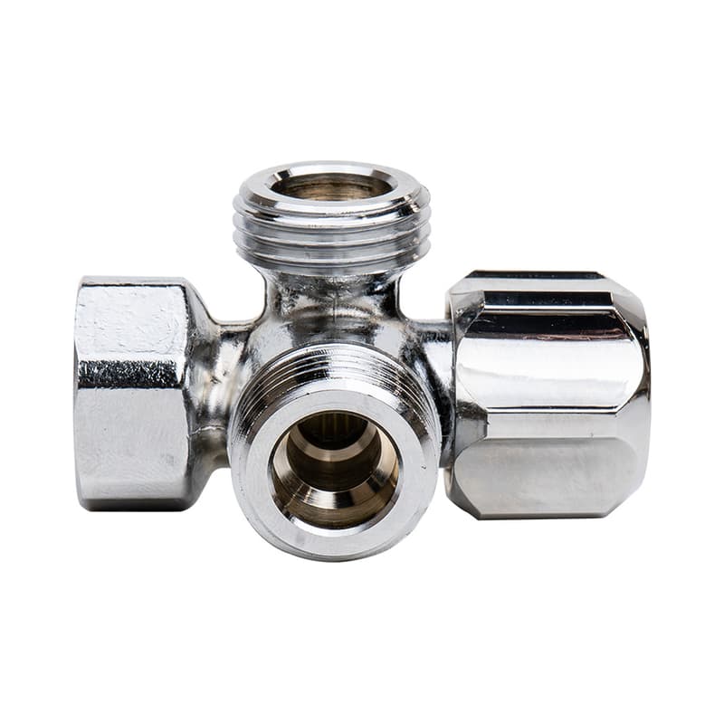 Llave de Control Angular de Doble Salida Coflex de 1/2 x 1/2 x 1/2 Pulgada en Latón Cromado con Cierre Multivuelta