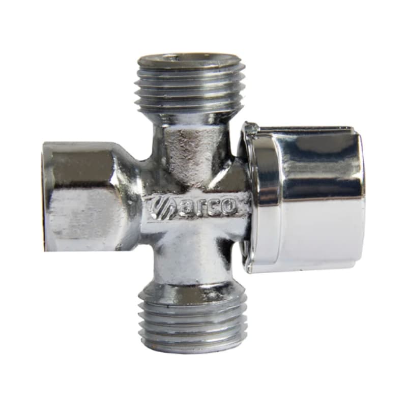 Llave de Control Angular Doble Coflex de 1/2 x 1/2 Pulgada en Latón Cromado con Salida Dual para Agua y Sistema Multivuelta de Alta Resistencia