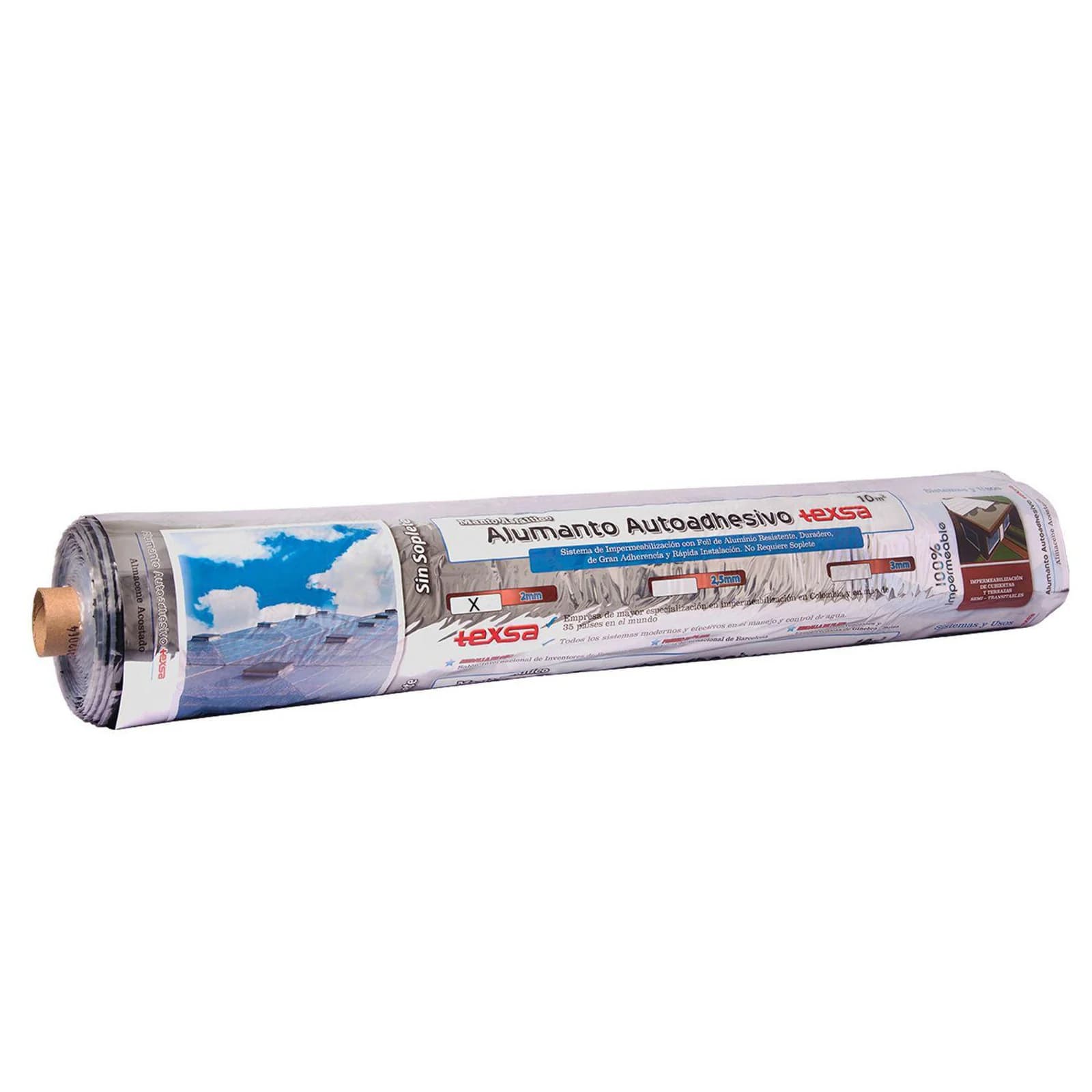 Manto Asfáltico Autoadhesivo Alumanto Texsa 2 mm x 10 m2 Foil Aluminio
