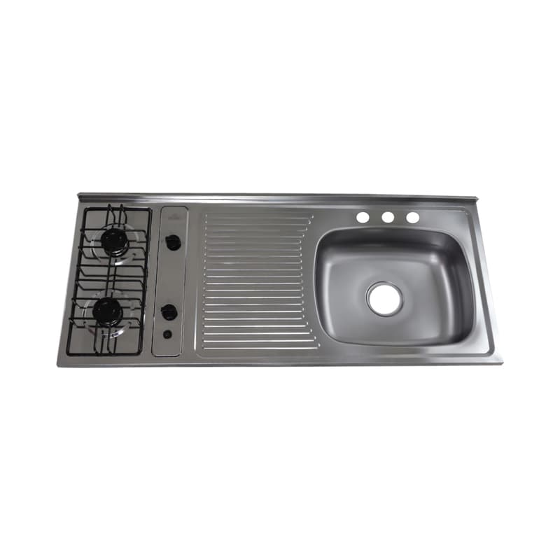 Mesón de Cocina en Acero Inoxidable 120x50 cm con Estufa a Gas, Escurridor Izquierdo y Mezclador North