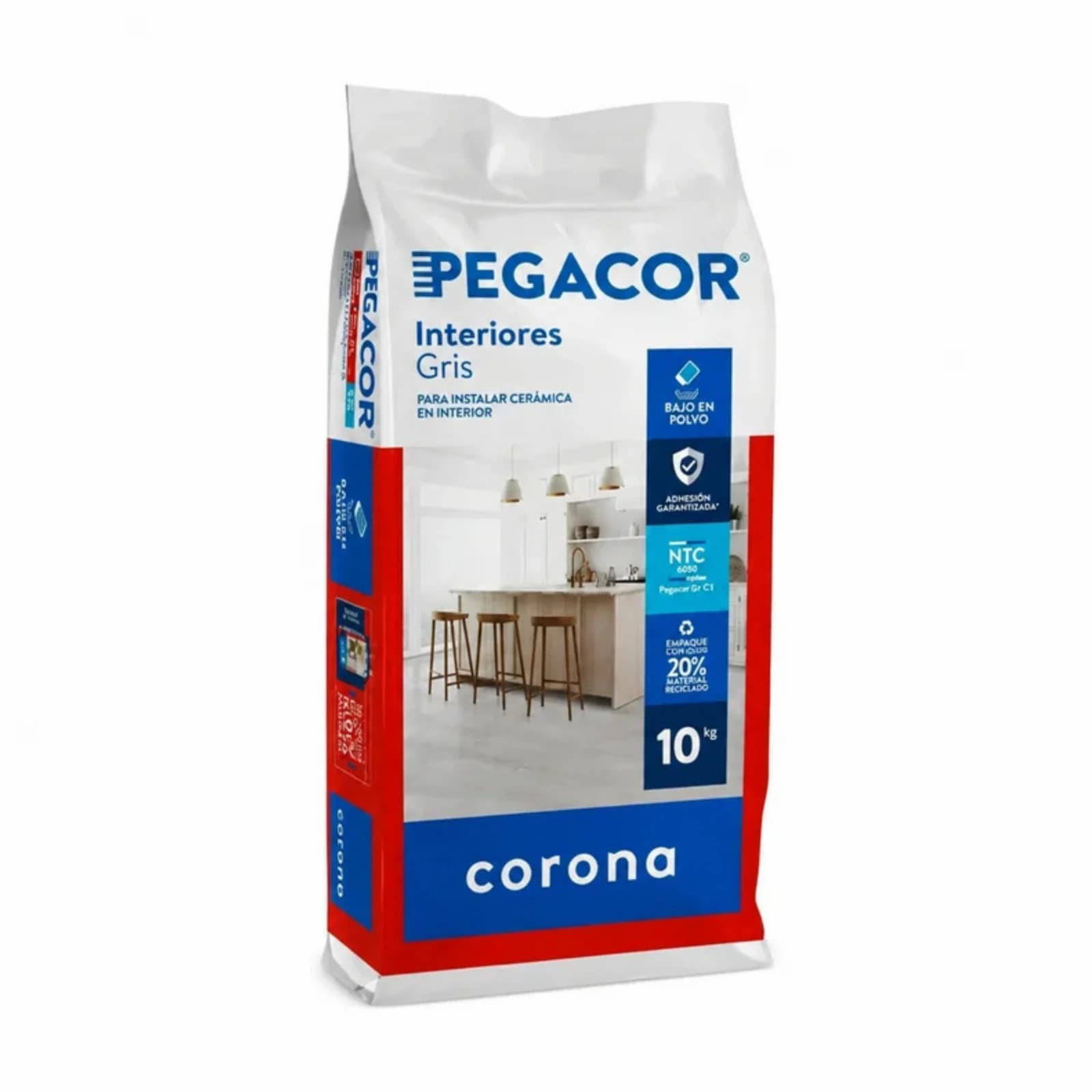 Pegante Cerámico Pegacor Interiores Gris 10 kg