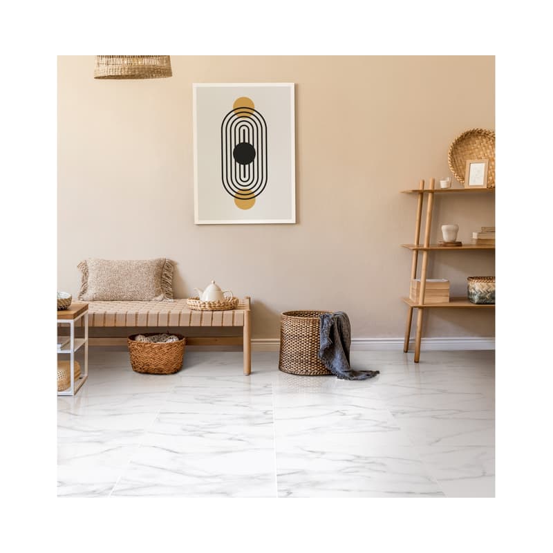 Piso Cerámico Corona Capri Blanco 55.2x55.2 cm Marmolizado Brillante