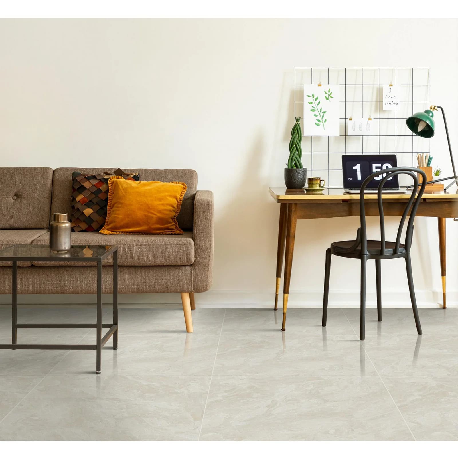 Piso Cerámico Corona Mallorca Beige Brillante Calidad Comercial 55.2x55.2 cm Caja 1.82 m2