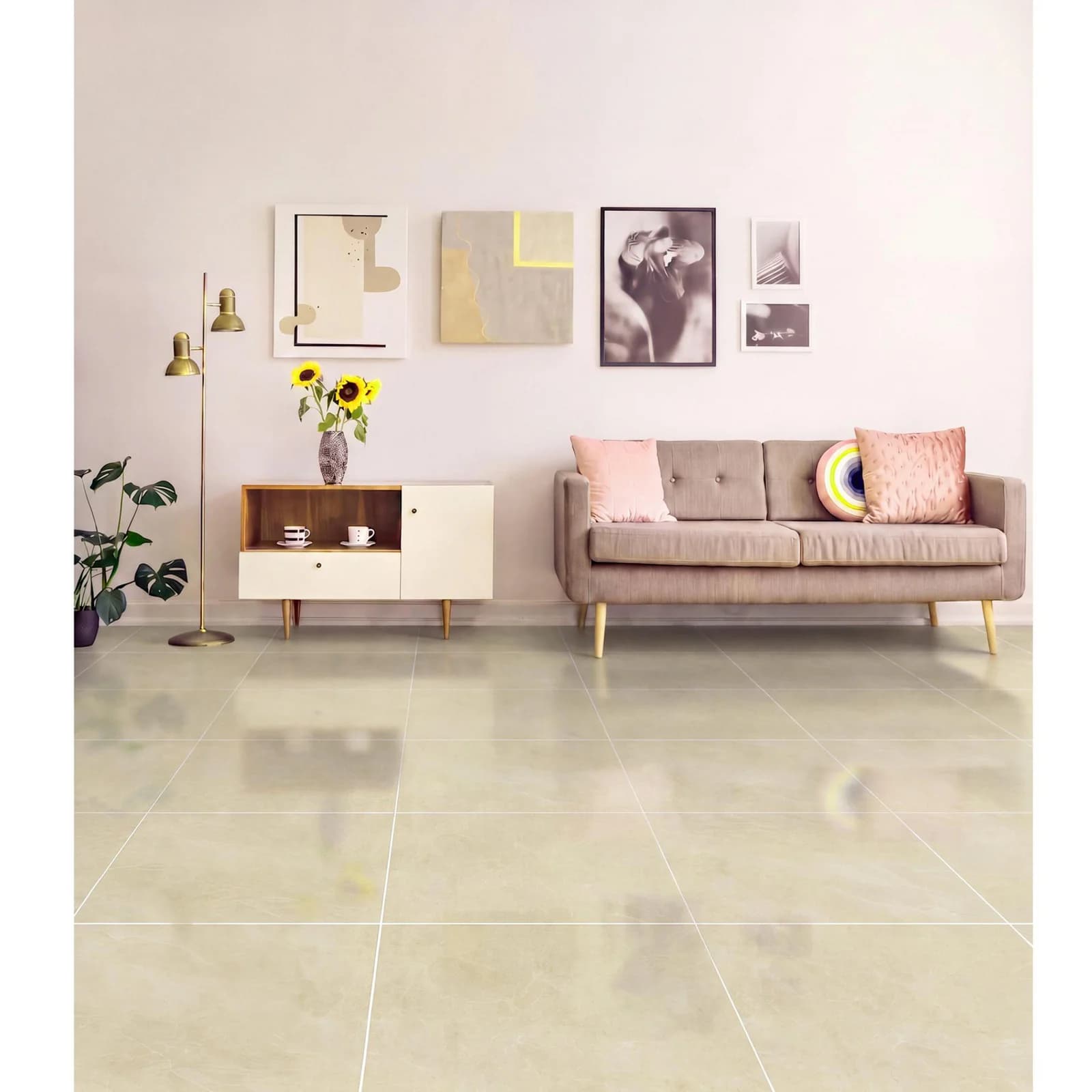 Piso Cerámico Corona Sumil Beige Brillante 60x60 cm Caja 1.8 m2