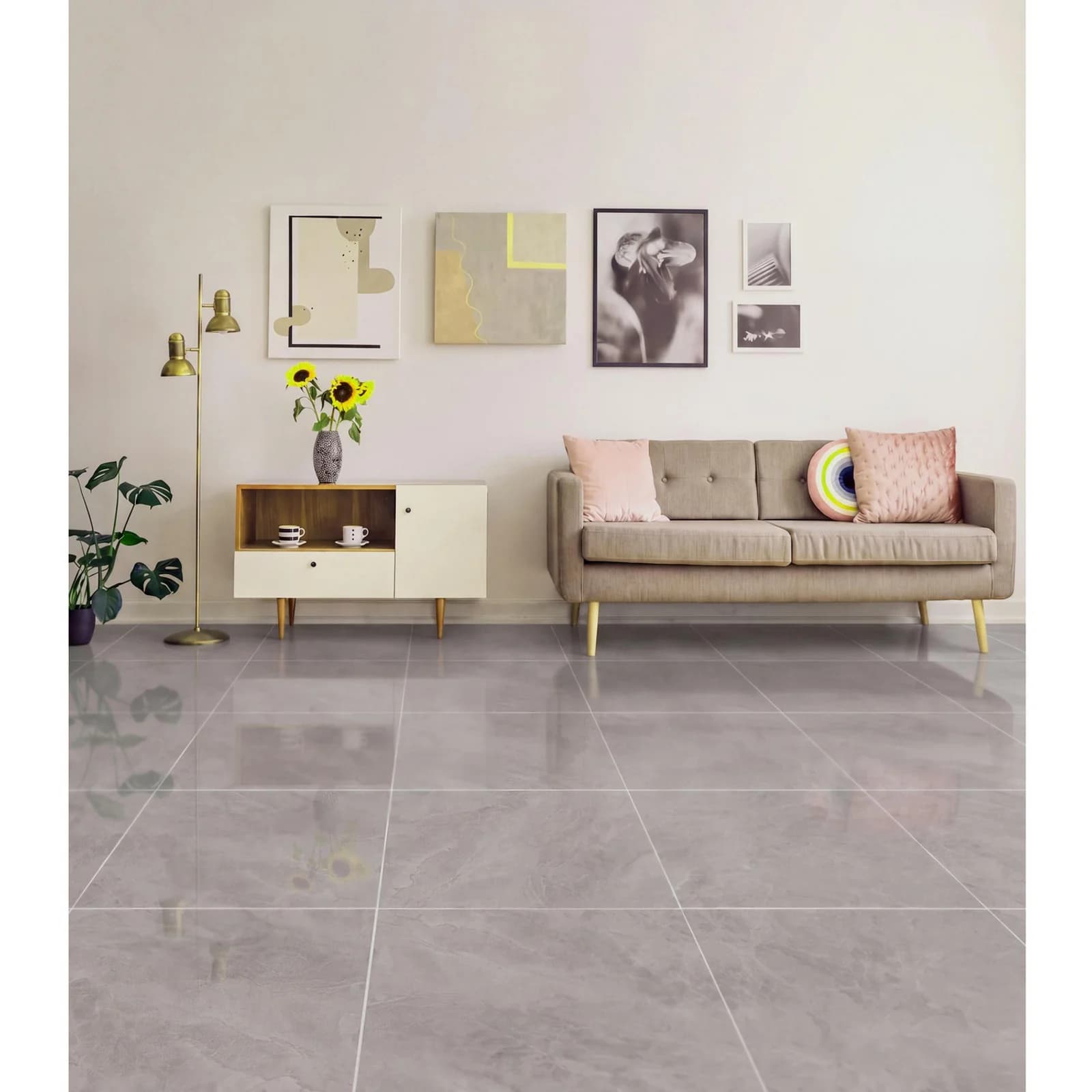 Piso Cerámico Corona Sumil Gris Brillante 60x60 cm Caja 1.8 m2