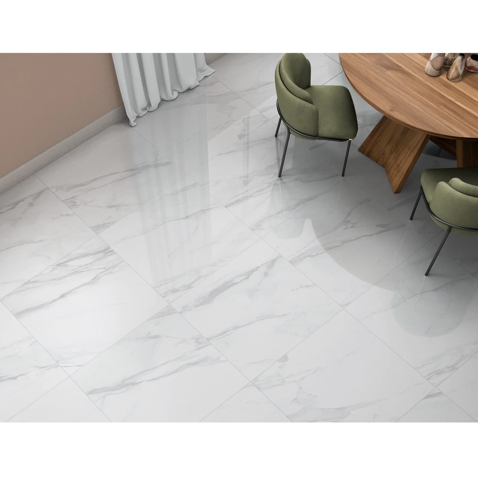 Piso Porcelanato Rectificado Corona Porcelatech Romano Blanco Brillante 57.5x57.5 cm Caja 1.65 m2