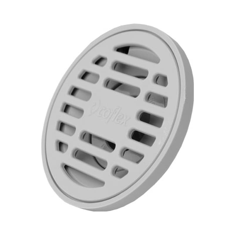 Coladera Redonda Coflex de ABS Gris con Rejilla y Válvula Antiolores para Tubería de 2 Pulgadas