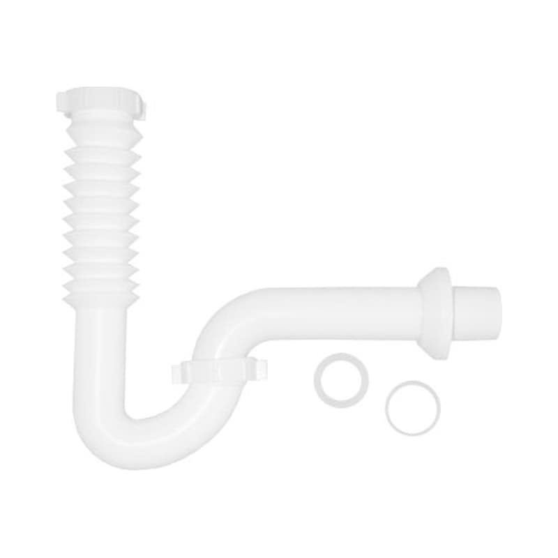Sifón Tipo P Coflex con Extensión Vertical Flexible para Lavamanos y Lavaplatos en Polipropileno Blanco