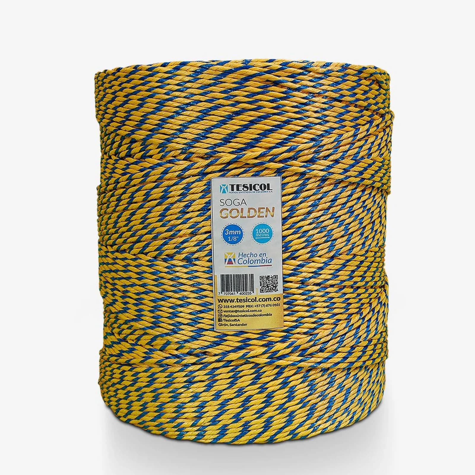 Soga Golden Texicol 1/8 Pulgada 3 mm Amarillo/Azul por Metro