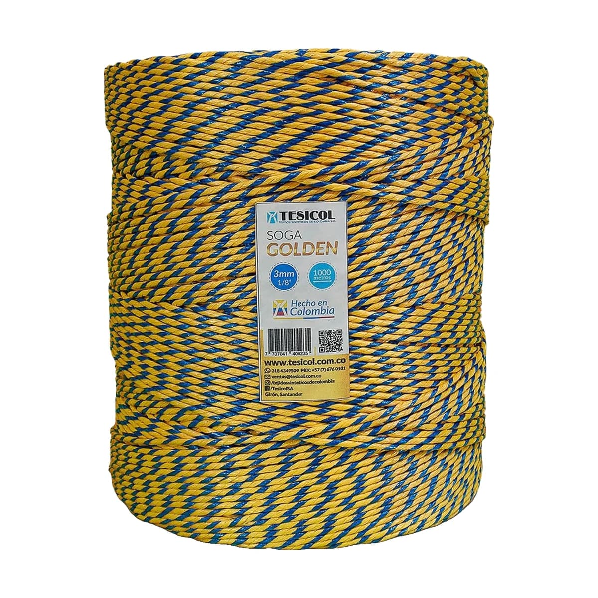 Soga Golden Texicol 1/8 Pulgada 3 mm Amarillo/Azul por Metro